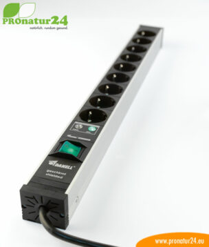 Shielded power strip with on/off switch, 9 sockets