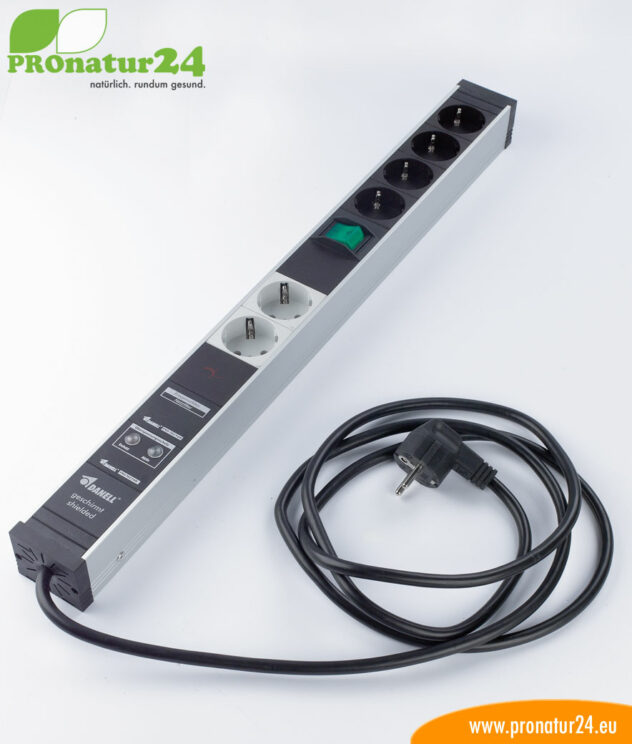 Shielded PC power strip with full protection filter system, 6 sockets – also filters up to 80 MHz (PLC Powerline)