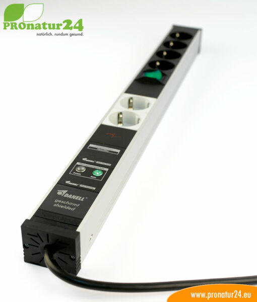 Shielded PC power strip with full protection filter system, 6 sockets – also filters up to 80 MHz (PLC Powerline)