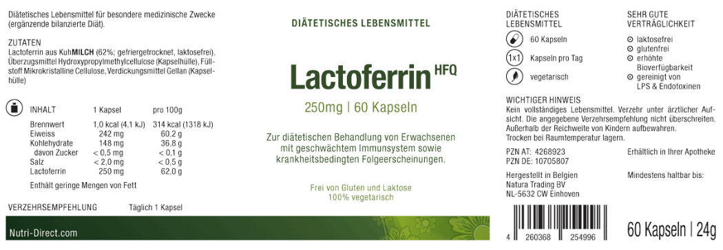 Lactoferrin, 250 mg, dietetic food, Label