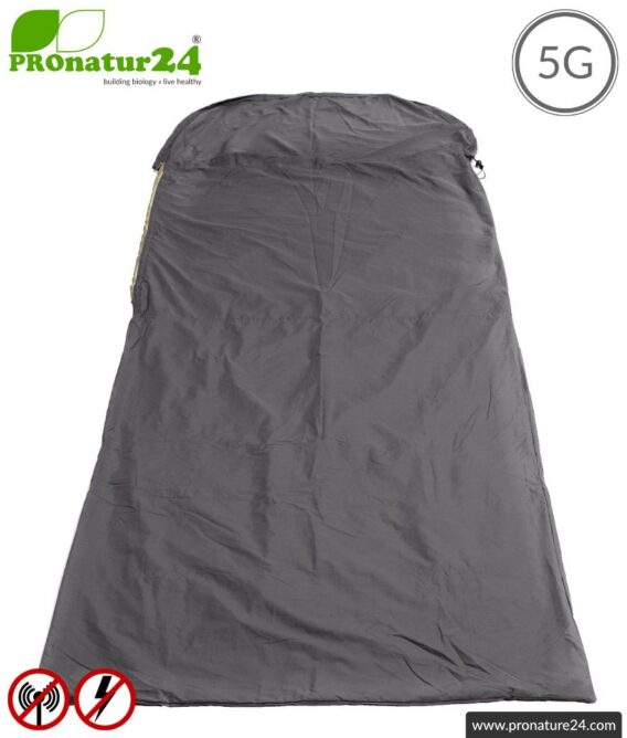 Shielding sleeping bag SET Electrosmog PRO all inclusive. Protection against electrosmog HF (up to 41 dB) for on the way. Groundable. Effective against 5G!