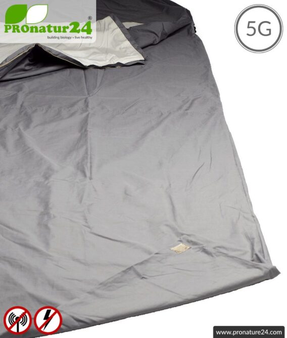 Shielding sleeping bag SET Electrosmog PRO all inclusive. Protection against electrosmog HF (up to 41 dB) for on the way. Groundable. Effective against 5G!