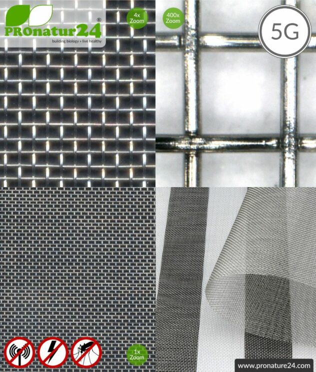 Stainless steel gauze V4A03 with shielding up to 50 dB against HF electrosmog. Groundable. Ideal for exterior walls. Effective against 5G!