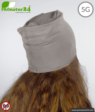 Shielding flexible headgear TKE / elastic headscarf. Protection up to 50 dB against electrosmog (mobile phones, WLAN, LTE). Effective against 5G!