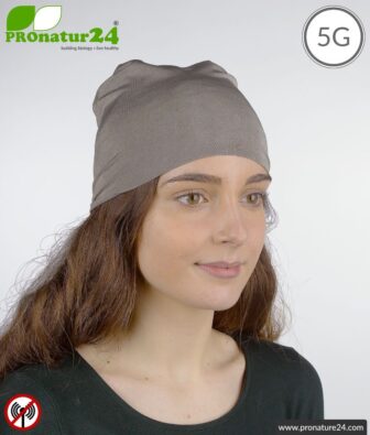 Shielding flexible headgear TKE / elastic headscarf. Protection up to 50 dB against electrosmog (mobile phones, WLAN, LTE). Effective against 5G!