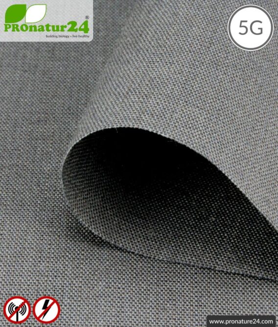 Screening fabric STEEL GRAY for curtains, bedding and blankets. HF shielding up to 41 dB, groundable. Effective against 5G!