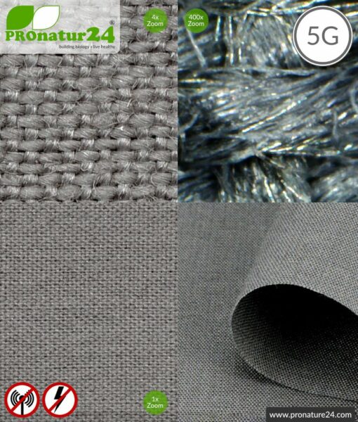 Screening fabric STEEL GRAY for curtains, bedding and blankets. HF shielding up to 41 dB, groundable. Effective against 5G!