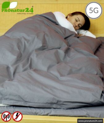 Shielding bed linen TBL with shielding against HF electrosmog up to 41 dB (WIFI, mobile phone). Groundable. Effective against 5G!