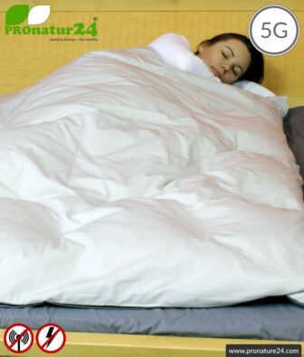 Shielding bed linen TBL with shielding against HF electrosmog up to 41 dB (WIFI, mobile phone). Groundable. Effective against 5G!