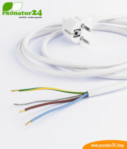 Shielded cable with shockproof plug and free end, white