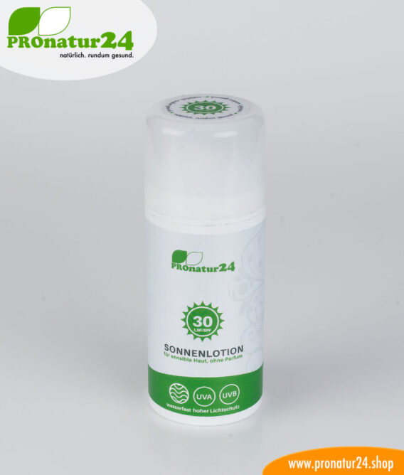 SPF 30 sun cream, BIO ingredients, mineral sun protection, UVA, UVB, waterproof, vegan. NO ALLERGENS, NO PERFUME, and much more.