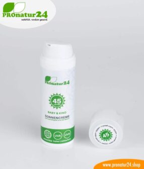 SPF 45 sun cream – BABIES and CHILDREN. Mineral sun protection, BIO ingredients, UVA, UVB, waterproof. NO MICROPLASTICS, NO ALLERGENS