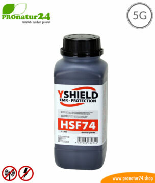 HSF74 shielding paint by YSHIELD, HF attenuation of up to 45 dB, LF grounding mandatory. Without preservatives. 5G ready!