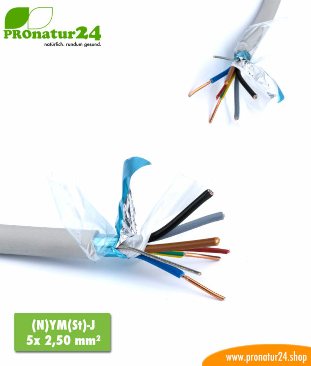 Shielded (N)YM(St)-J electric cable. BIO electric cable to prevent electric fields.