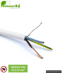 (H)05VV-F3G shielded, flexible, very bendable electric cable | 3x 0.75 mm² | BIO cable for non-stationary, mobile consumers | avoidance of alternating electric fields LF.