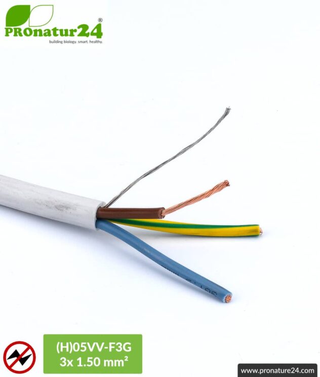 (H)05VV-F3G shielded, flexible, very bendable electric cable | 3x 1.5 mm² | BIO cable for non-stationary, mobile consumers | avoidance of alternating electric fields LF.