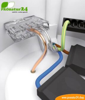 Push-wire connector to connect the ground wire of the shielded electric / sheathed cable to the in-wall / cavity-wall box