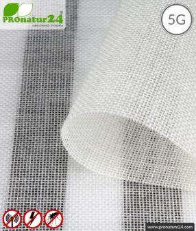 NATURELL shielding material for curtains and canopies. HF shielding up to 38 dB from electrosmog by FUNK, WLAN, DECT, LTE. 5G ready!