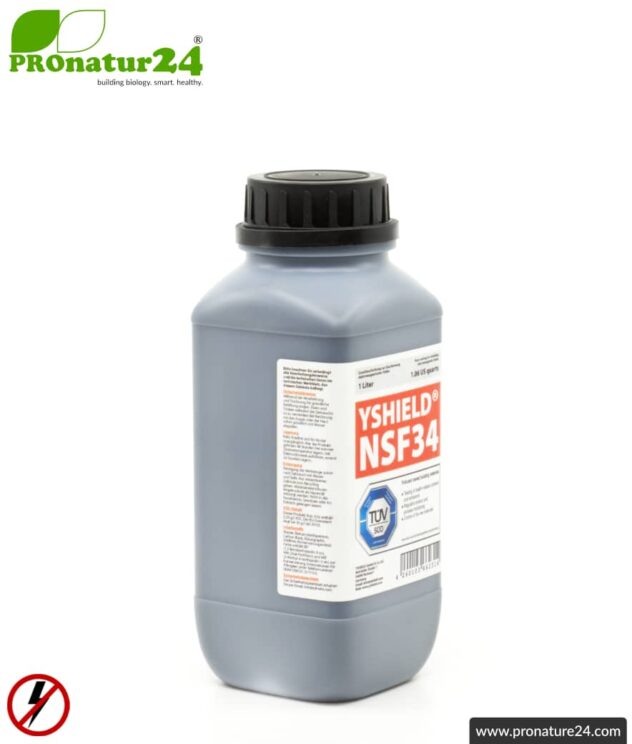 Shielding paint NSF34 | LF Shielding up to 40 dB. Protection against low-frequency electrical fields (domestic electricity). | TÜV SÜD certified | Grounding necessary.