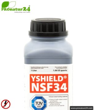 Shielding paint NSF34 | LF Shielding up to 40 dB. Protection against low-frequency electrical fields (domestic electricity). | TÜV SÜD certified | Grounding necessary.