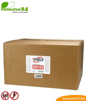 DRY69 powdered shielding plaster by YSHIELD. HF attenuation of up to 70 dB. LF grounding mandatory.