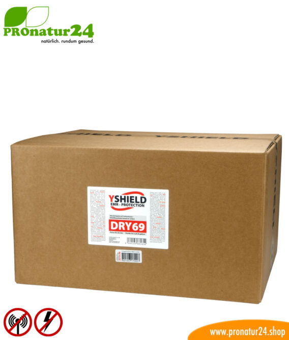 DRY69 powdered shielding plaster by YSHIELD. HF attenuation of up to 70 dB. LF grounding mandatory.