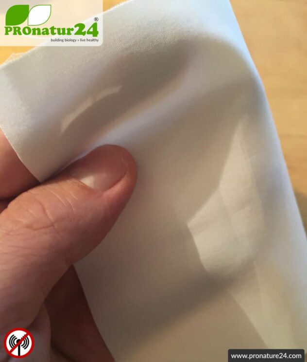 Shielding fabric WEAR for the production of shielding clothing . HF shielding up to 30 dB. Protection from mobile phone radiation when travelling.
