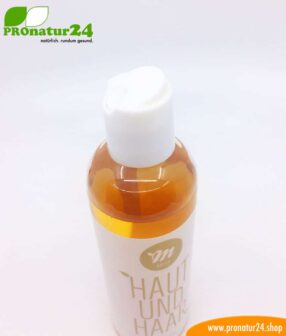 “All-in-one” Skin and Hair shampoo by UNI SAPON. With a fresh orange fragrance.