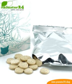 CBD DELICACIES for cats and kittens. Feed supplement in the form of tablets for the cat. 130 mg of CBD in 100 lozenges. Without THC.