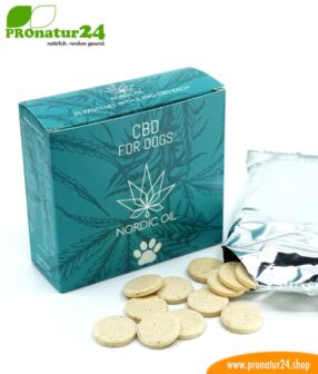 CBD DELICACIES for dogs and puppies. Feed supplement in the form of tablets for dogs. 176 mg CBD in 55 lozenges. Without THC.
