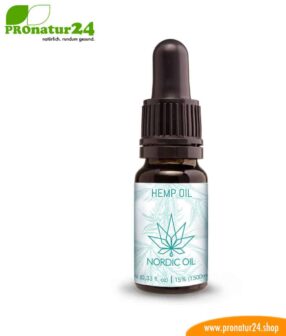 CBD HEMP OIL cannabis plant with 15% CBD content. Without THC. Organic and vegan produced by Nordic Oil.