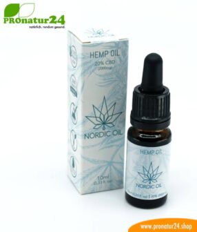 CBD HEMP OIL cannabis plant with 20% CBD content. Without THC. Organic and vegan produced by Nordic Oil.