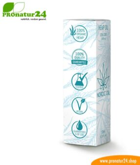 CBD HEMP OIL cannabis plant with 20% CBD content. Without THC. Organic and vegan produced by Nordic Oil.