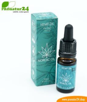 CBD HEMP OIL cannabis plant with 5% CBD content. Without THC. Organic and vegan produced by Nordic Oil.
