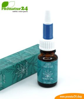 CBD hemp oil for DOGS and PUPPIES. Positive effect for dogs with 4% CBD proportion. Without THC. Biologically produced by Nordic Oil.