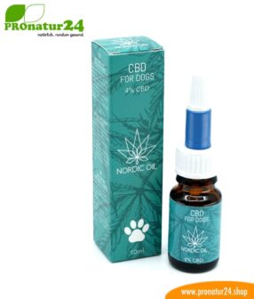 CBD hemp oil for DOGS and PUPPIES. Positive effect for dogs with 4% CBD proportion. Without THC. Biologically produced by Nordic Oil.