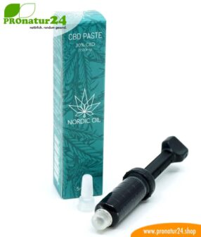 CBD PASTE cannabis plant with 30% CBD content. Without THC. Organic and vegan produced by Nordic Oil.