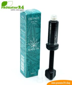 CBD PASTE cannabis plant with 30% CBD content. Without THC. Organic and vegan produced by Nordic Oil.