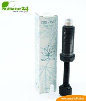 CBD PASTE cannabis plant with 40% CBD content. Without THC. Organic and vegan produced by Nordic Oil.