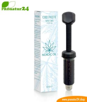 CBD PASTE cannabis plant with 50% CBD content. Without THC. Organic and vegan produced by Nordic Oil.