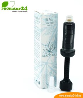 CBD PASTE cannabis plant with 50% CBD content. Without THC. Organic and vegan produced by Nordic Oil.