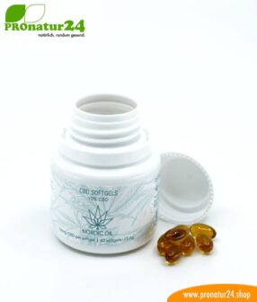 CBD SOFTGEL CAPSULES of cannabis plant with 10% CBD content. Without THC. Biologically produced by Nordic Oil.