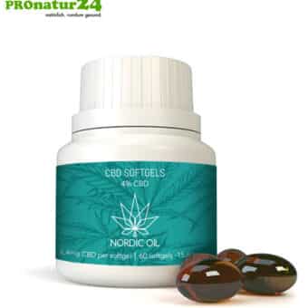 CBD SOFTGEL CAPSULES of cannabis plant with 4% CBD content. Without THC. Biologically produced by Nordic Oil.