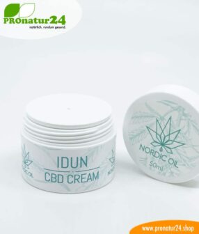 IDUN CBD moisturizer. Skin cream for optimal hydration with the power of cannabis plant. Without THC. Vegan.