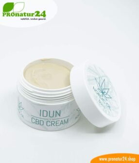 IDUN CBD moisturizer. Skin cream for optimal hydration with the power of cannabis plant. Without THC. Vegan.