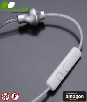 KKmoon air tube monaural in-ear headset with microphone. Against electrosmog by air tube technology. Jack plug. For iPhone, Android, smartphones. Available at Amazon.