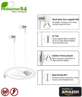 Tuisy Air Tube Anti Electrosmog Stereo Headset with Microphone. Modern AirTube Headphones with volume control. For iPhone, Android, Smartphones. Available at Amazon.
