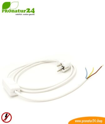Shielded cable with on / off switch, plug type EF and free end, white, 2 meters length