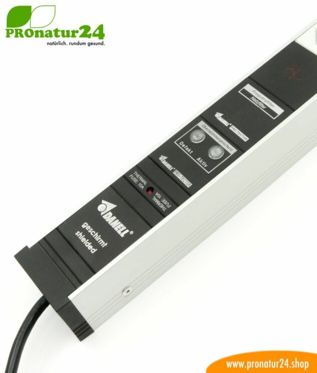 Shielded PC power strip with full protection filter system, 6 sockets (4+2) – also filters up to 80 MHz (PLC Powerline), Type J