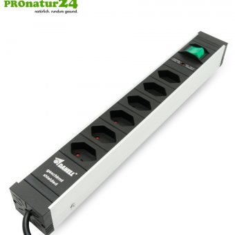 Shielded power strip with on/off switch, 6 sockets, Type J (Switzerland)